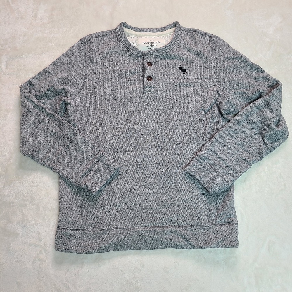 VTG Y2K Abercrombie & Fitch Men's Muscle Henley Pullover Sz L Sweatshirt Preppy